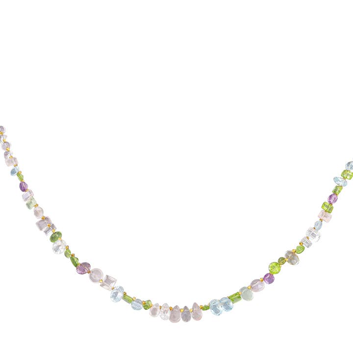 Greta Pastel Edelsteen & Gouden Kralen Ketting voor wholesale door POMEGRANATE