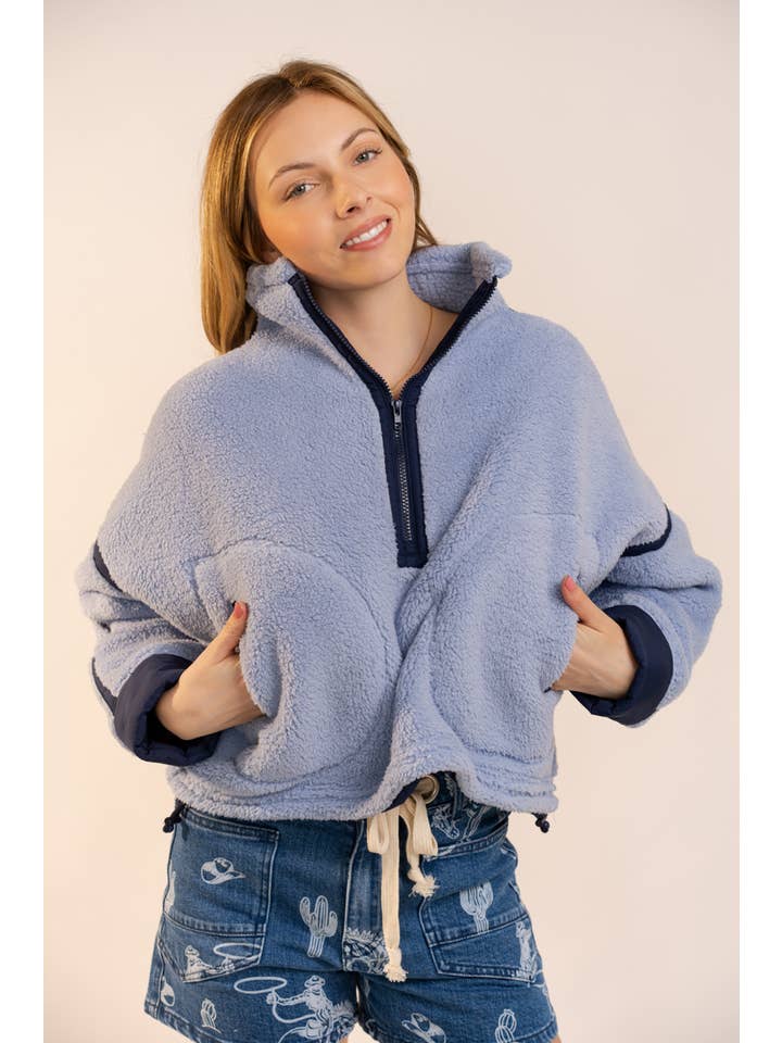 Blue B - Wholesale Sweatshirt - Women's - 91854T Half Zip High Neck Contrast Seam Fleece Pullover8