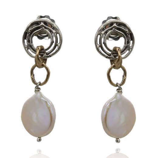 Zilveren 925 bronzen en halfedelsteen hangende oorbellen - ORA121 voor wholesale door Mandile Gioielli