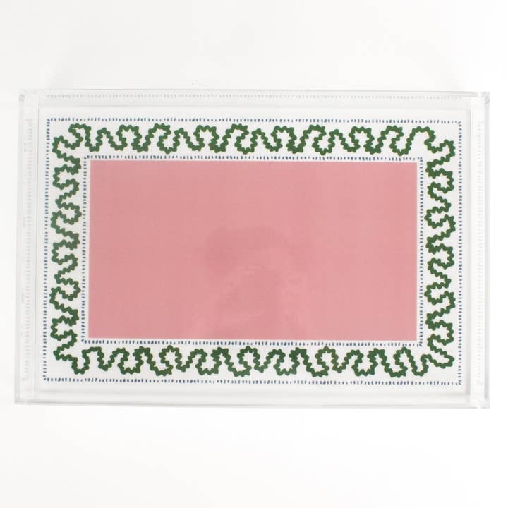 Harbor Trail Pink and Green with Blue Dash Acrylic Tray, 2 Sizes for wholesale by Madcap Cottage