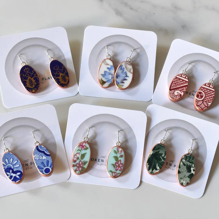 The Broken Plate Pendant Co - Wholesale Dangle Earrings - Broken Plate Dangle Earring - Teardrop Shape6