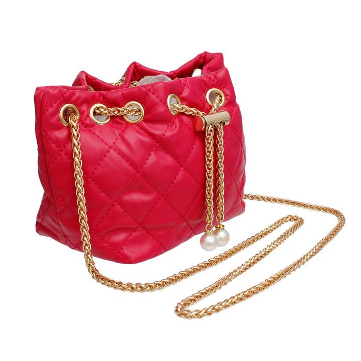 Fuschia Mini Bucket Fuchsia Quilted Gold Camellia Luxe Bag for wholesale on Faire