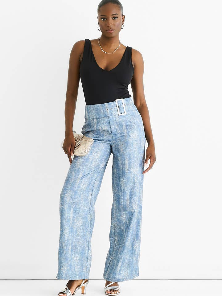 Blauwe broek met gespdetail voor wholesale door GINI LONDON