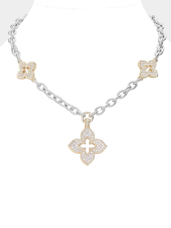 2 Tone Cz Clover Necklace for wholesale by Embellish Your Life