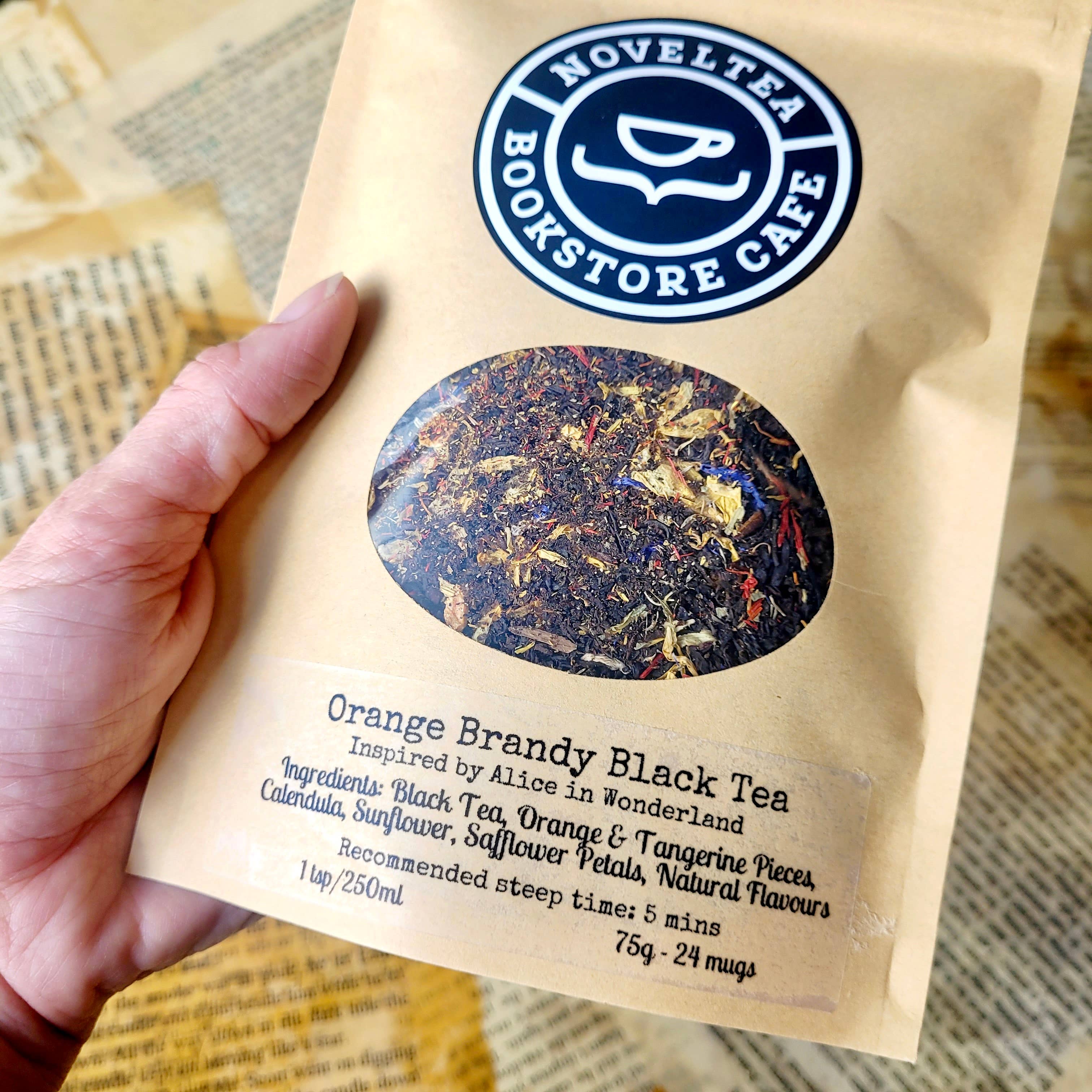 NovelTea Bookstore & Gifts - Venta al por mayor Tés a granel - Inspirado en la Fiesta del Té del Sombrerero Loco - Brandy de Naranja SIN ALCOHOL2