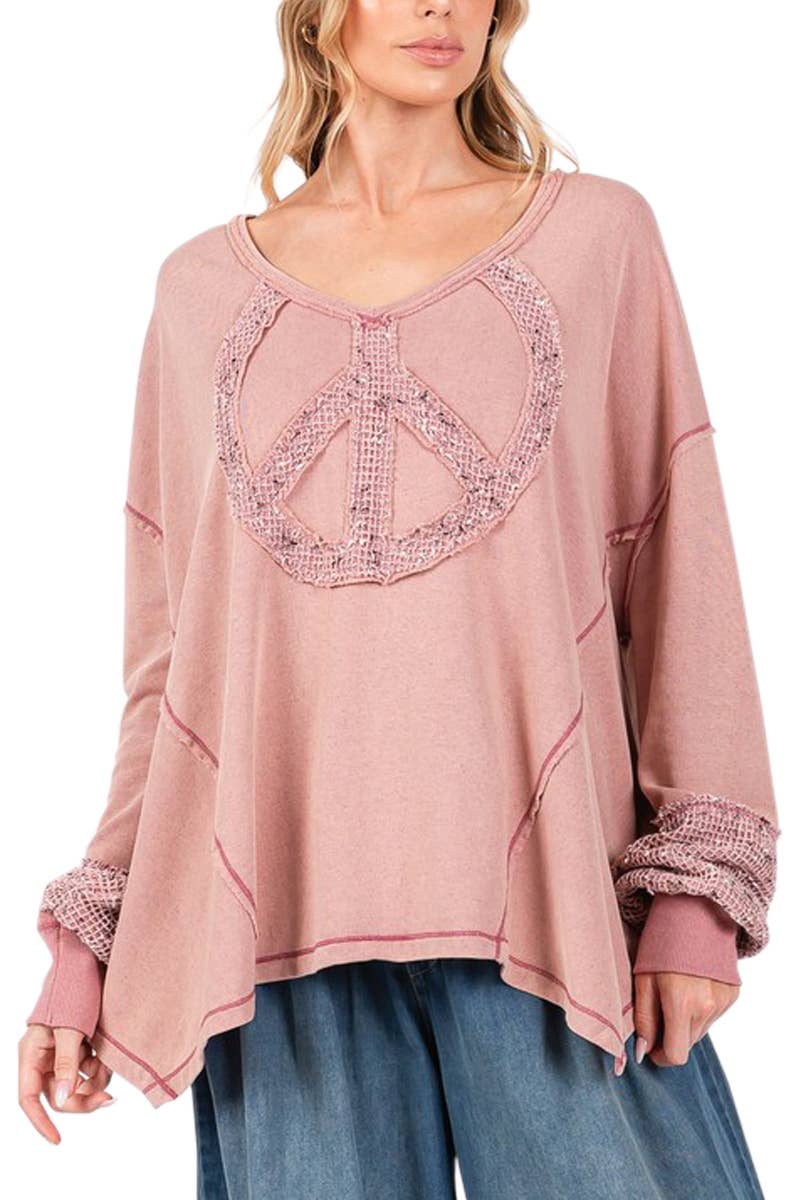 Vanilla Monkey - Wholesale Tunic - Women's - Peace Sign Mineral Wash Terry Shirt0