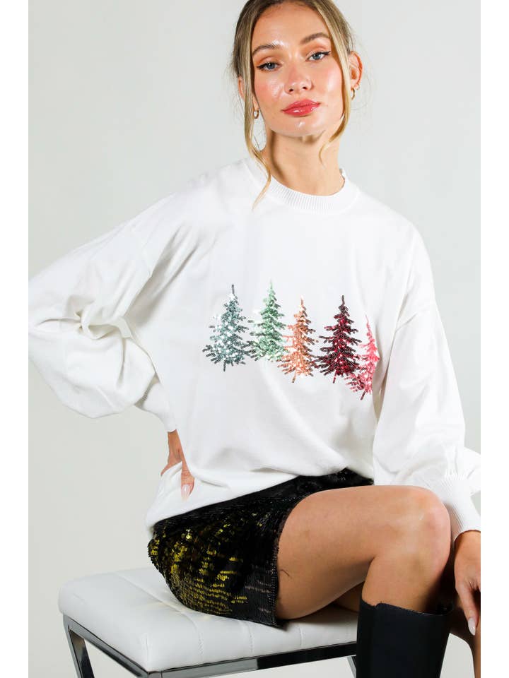 Vine & Love - Wholesale Knit Sweater - Women's - Christmas Tree Sequin Detail Knitted Sweater Top VT8148421