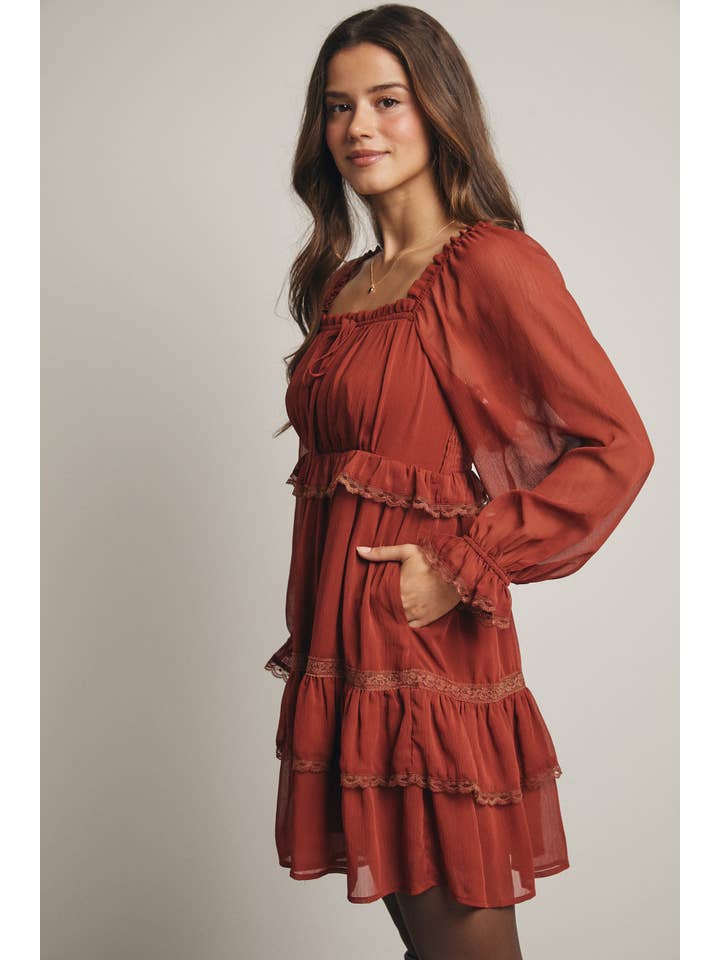 Forte - Wholesale Dress - Women's - Crinkled Tiered Boho Mini Dress FD00055