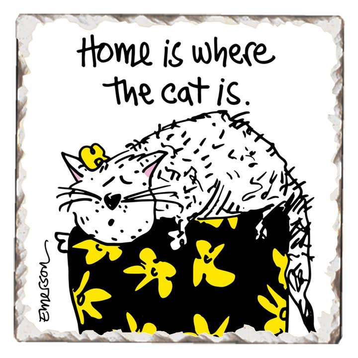 "Where The Cat Is" Single Tumbled Tile Coaster for wholesale by Conimar Promotions