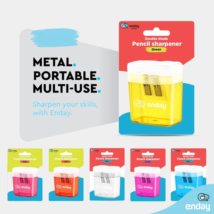 enday - Wholesale Pencil Sharpener - Dual Blade Sharpener W Lid & Receptacle1