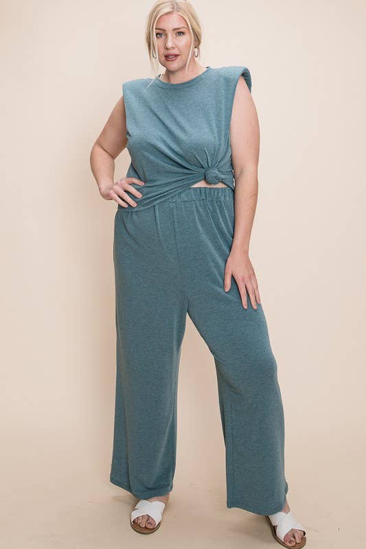 Emerald Collection - Wholesale Lounge Set - Women's - ETK-8338-PL Plus Size Shoulder Pad Top and Pants Lounge Set2