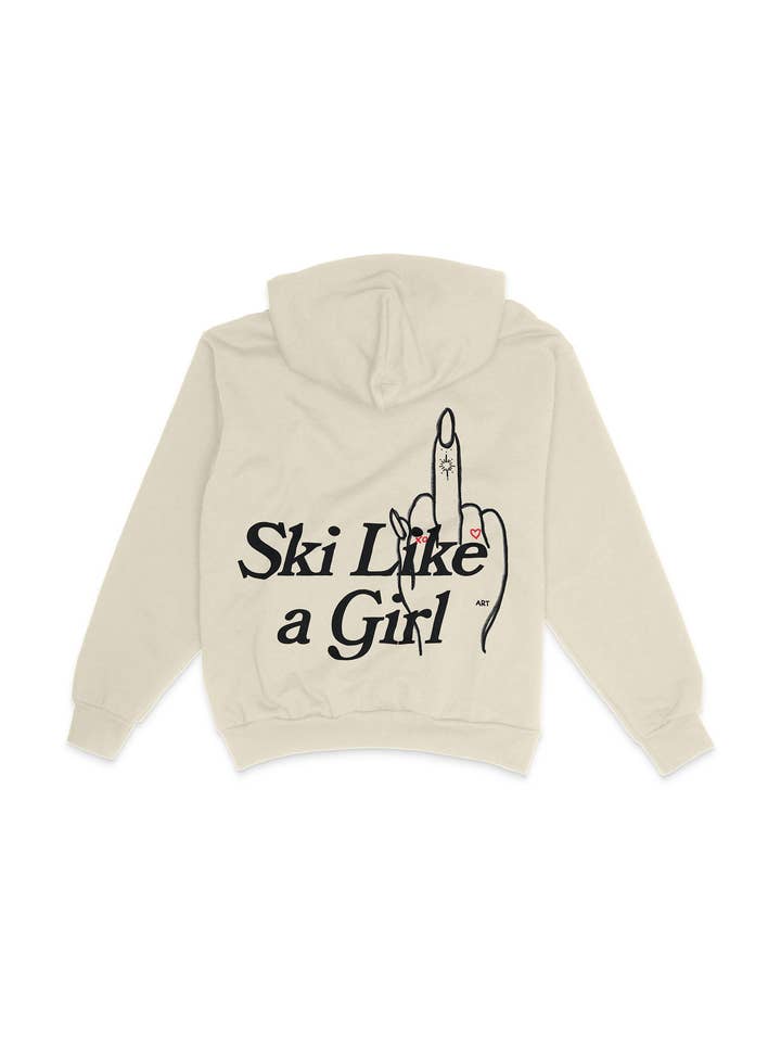Ski Like A Girl - Heavyweight Cream Hoodie for wholesale by Raw & Rebellious