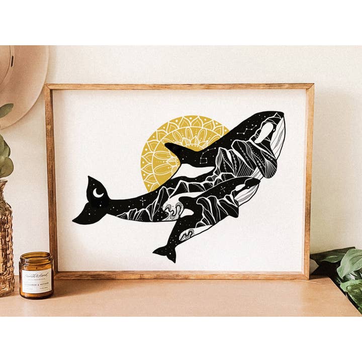 Mountain Mornings - Wholesale Art Print - Orca Mama and Baby Print