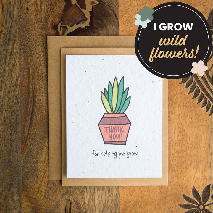 Merci de m'avoir aidé à grandir Carte à planter pour enseignant pour la vente par Stockyard Stationery