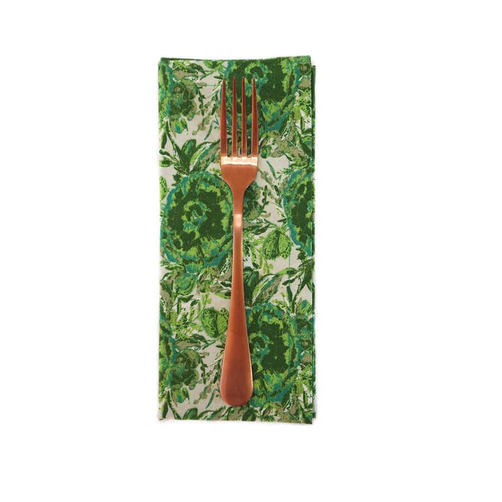 90 West Linen Co. - Wholesale Dinner & Cloth Napkin - Maximalist Green Floral Cloth Napkins, Set of 48