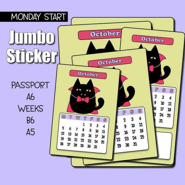 2026 Oktober Kalender Jumbo-Aufkleber - Wochenbeginn Montag für den Großhandel von Shine Sticker Studio