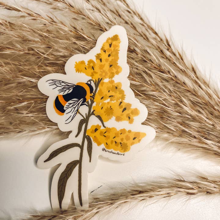 Brush + Bird Paper Co. - Wholesale Sticker - Bumblebee Goldenrod Sticker | Floral Bee Vinyl Sticker