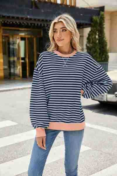 Lily Clothing - Wholesale Hoodie - Women's - CONTRASTING COLOR STRIPED LONG SLEEVE HOODIE4