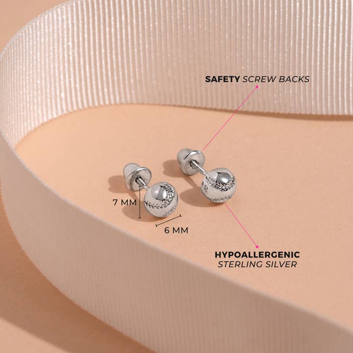 In Season Jewelry - Wholesale Earrings - Kids - Polished Baseball Girl Screw Back Earrings - Sterling Silver