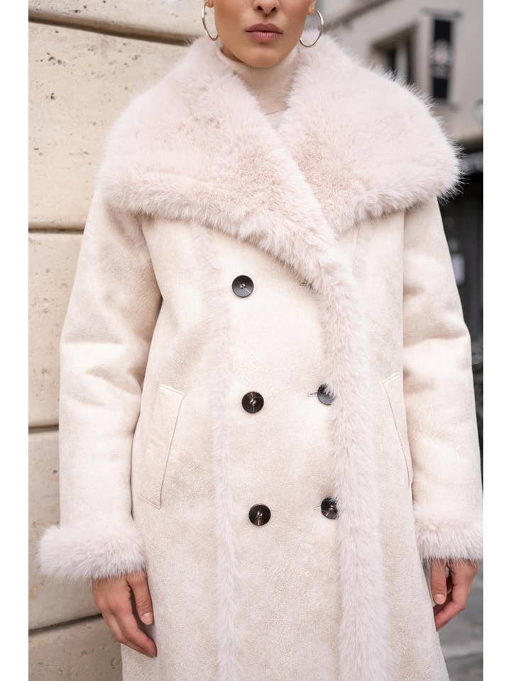 Attentif Paris - Wholesale Fur/Faux Fur Coat - Women's - Synthetic leather and synthetic fur long coat