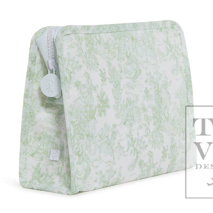 Roadie Medium - Bunny Toile Green Zip Pouch for wholesale by TRVL Design