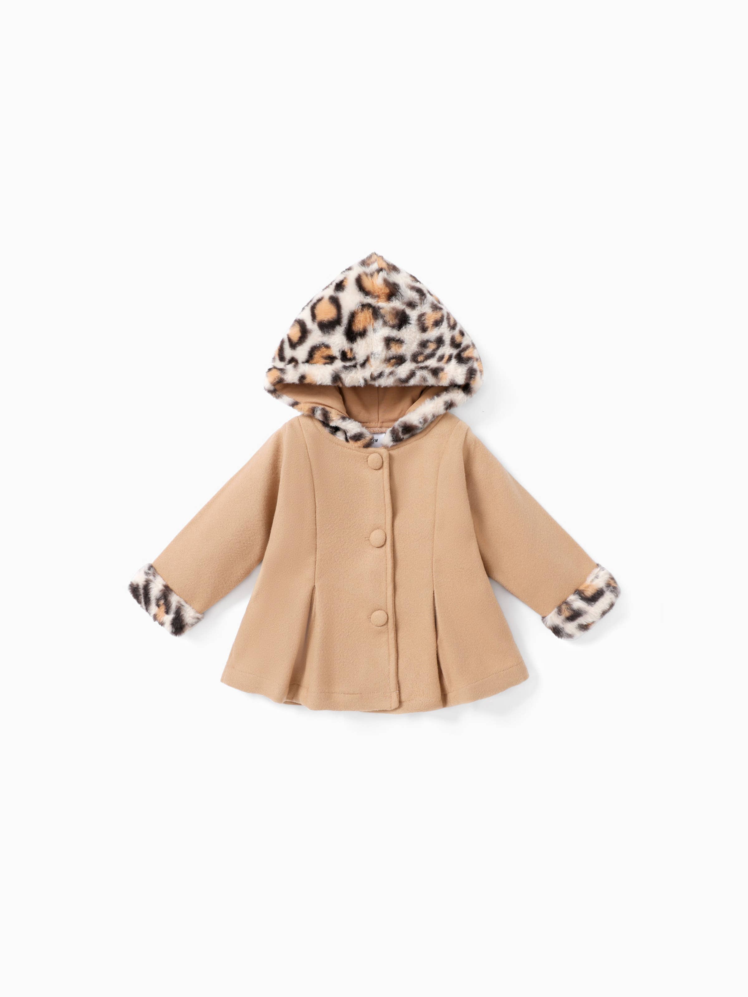PatPat - Wholesale Coat - Baby - Baby Red Long-sleeve Button Leopard Hooded Wool Blend Coat24