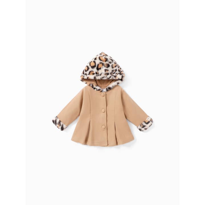 PatPat - Wholesale Coat - Baby - Baby Red Long-sleeve Button Leopard Hooded Wool Blend Coat24