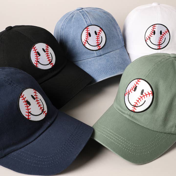 Baseball Happy Face Patch Cotton Baseball Cap for wholesale by Fashion City