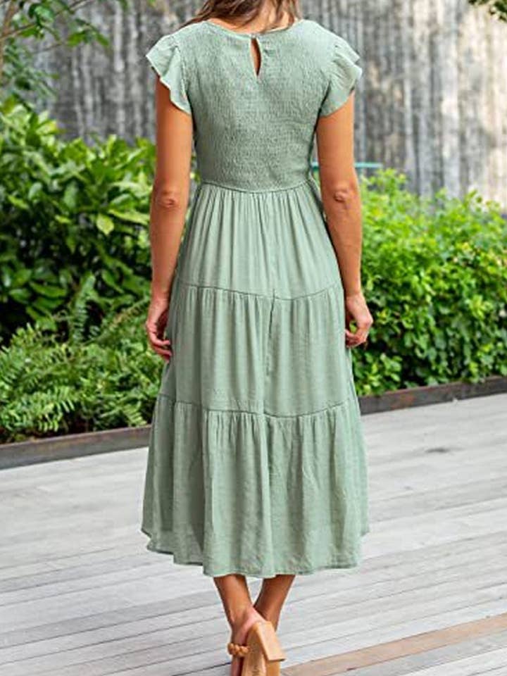 NINEXIS - Wholesale Dress - Women's - CWDMD2568_FLYING SLEEVE SHIRRED LAYERED SHORT SLEEVE DRESS13