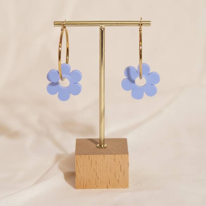Periwinkle Daisy Hoop Earrings for wholesale by Sleepy Mountain