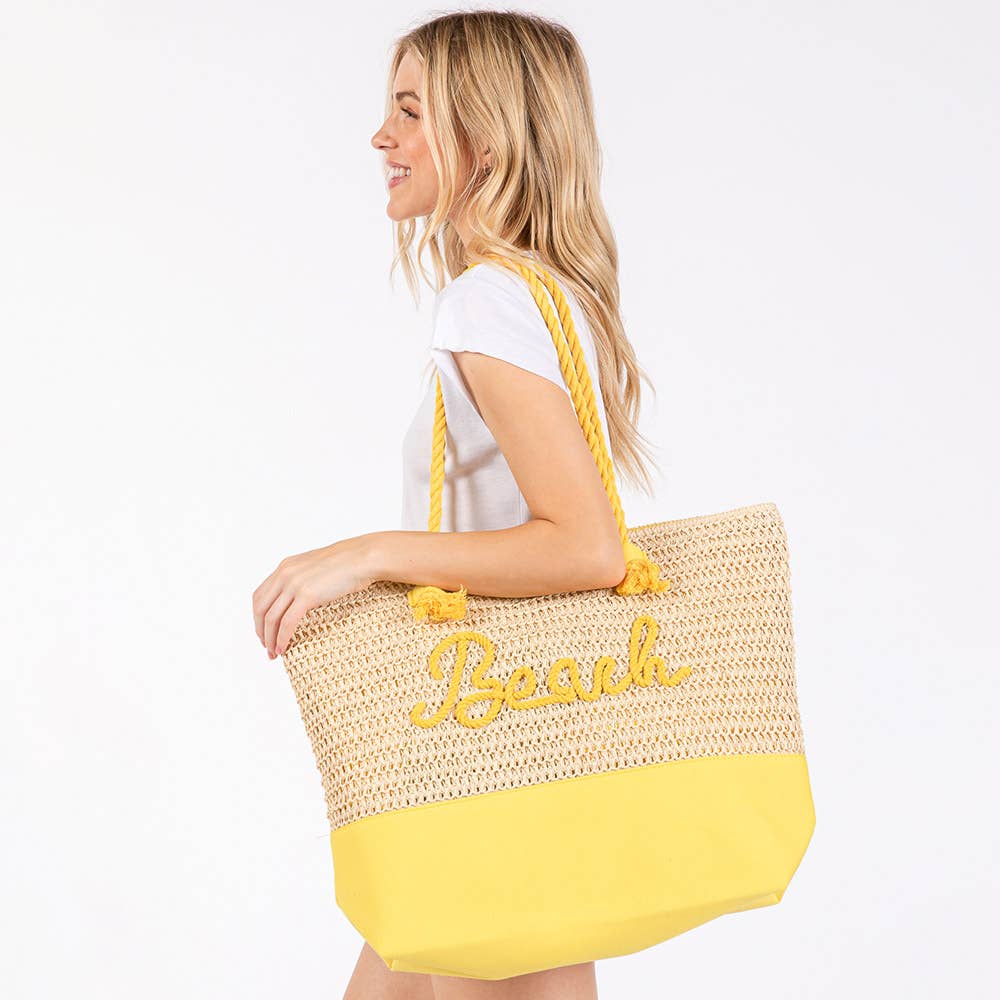 Sensibling Corp. – Engroshandel Strandtaske – Strandtaske med broderet BEACH-budskab, hæklet med tov-håndtag27