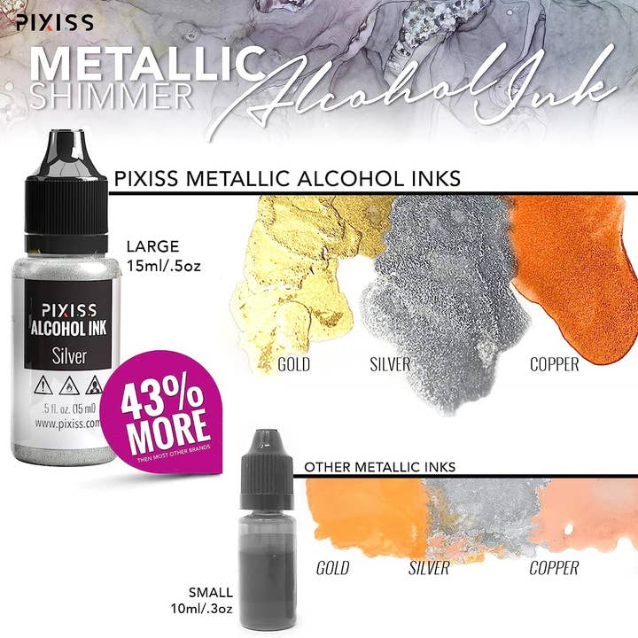 Pixiss – wholesale Craft supplies – PIXISS Metallic Alcohol Inks Set of 5 - Shimmering Colors