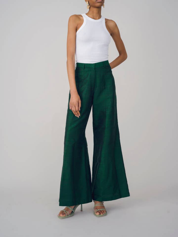 Green Isa Raw Silk Trousers for wholesale on Faire1