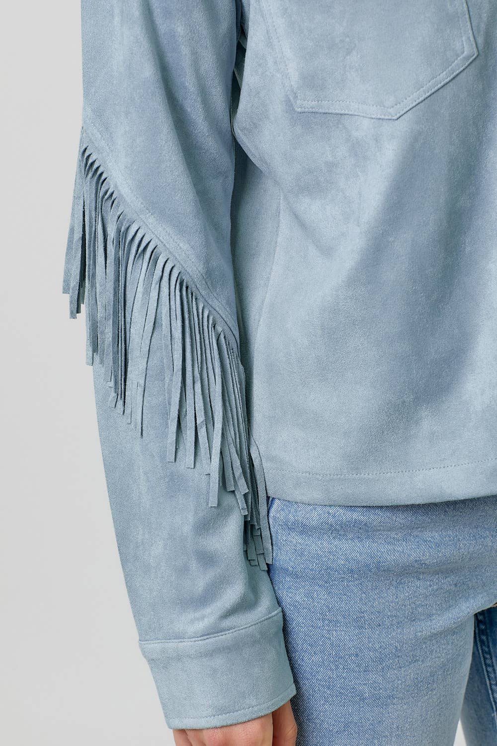 Mystree - Vendita all'ingrosso Giacca a camicia - Donna - 20609 Giacca Camicia in Suede con Dettaglio sul Retro a Frange53