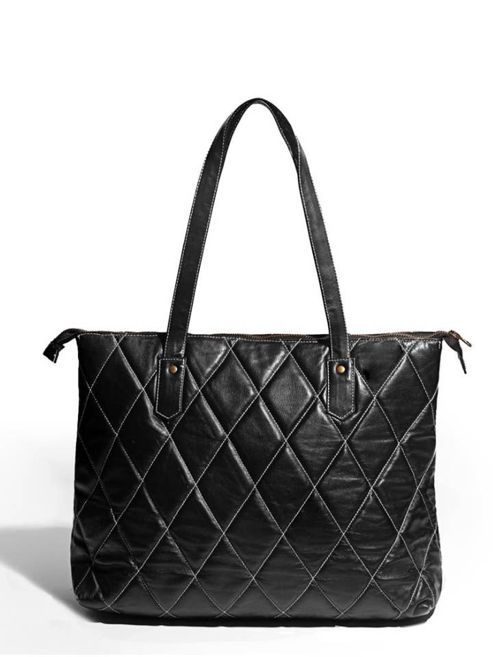 The Success Story Diamond Leather Tote (BLACK) for wholesale by Mood And Senses LLC