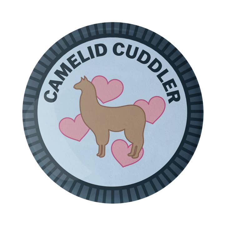 Camelid Cuddler Merit Badge for wholesale by Camp Stitchwood