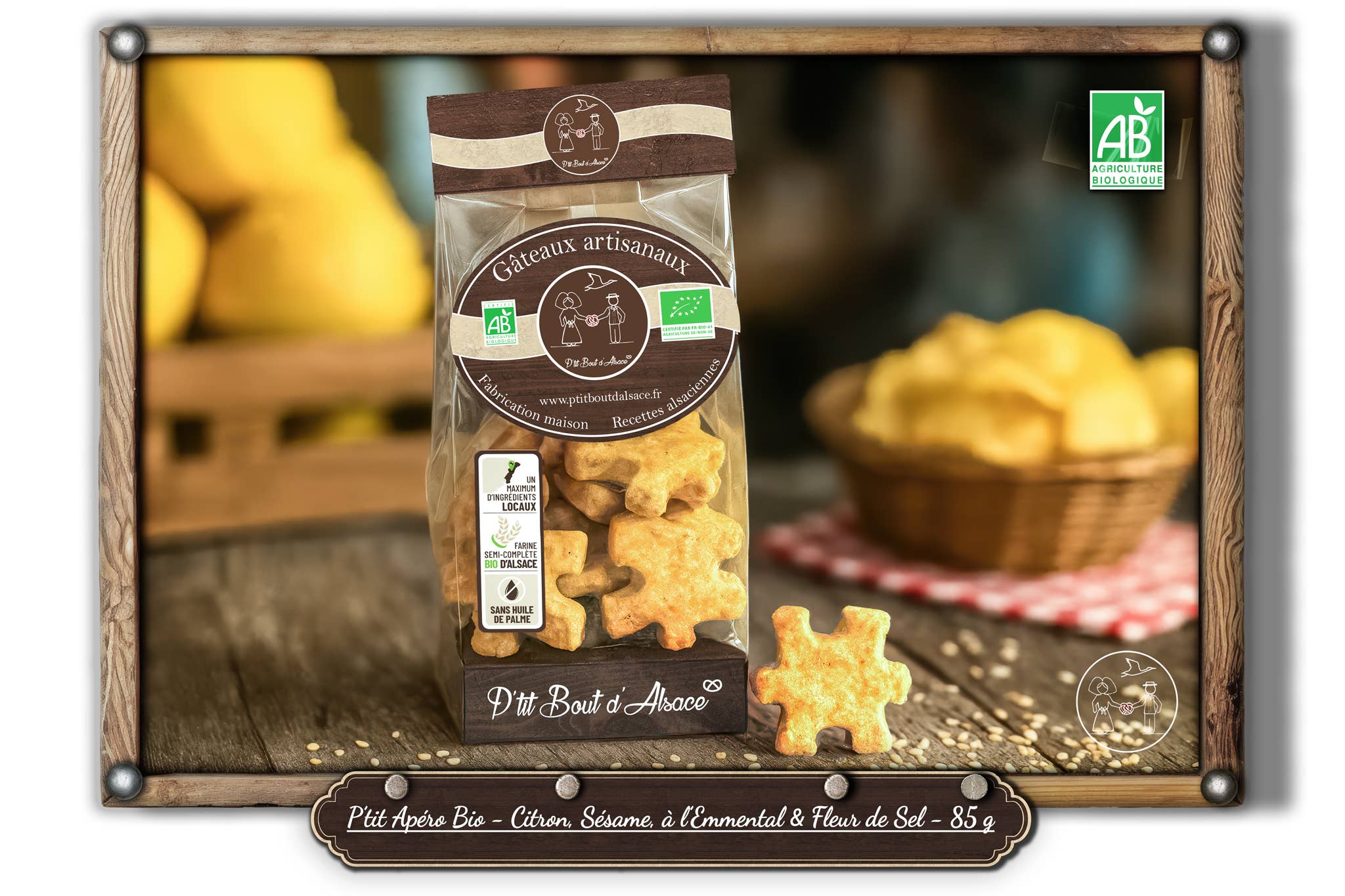 P'TIT BOUT D'ALSACE - Wholesale Cookie - Little Organic Appetizer - Lemon, Sesame - 85 g0