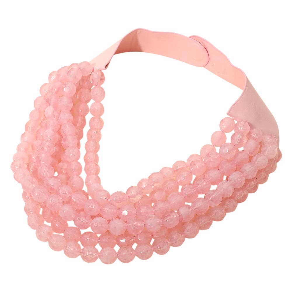 Madeline Love - Vendita all'ingrosso Collane di perline/perle - Collana magnetica a strati multistrato con perline a sfera in acrilico sfaccettato marmorizzato e finta pelle.10