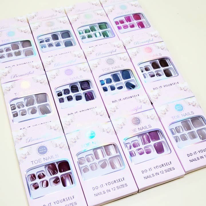 Assorted Color Women Pre Glued Press On Toe Nail Set for wholesale on Faire