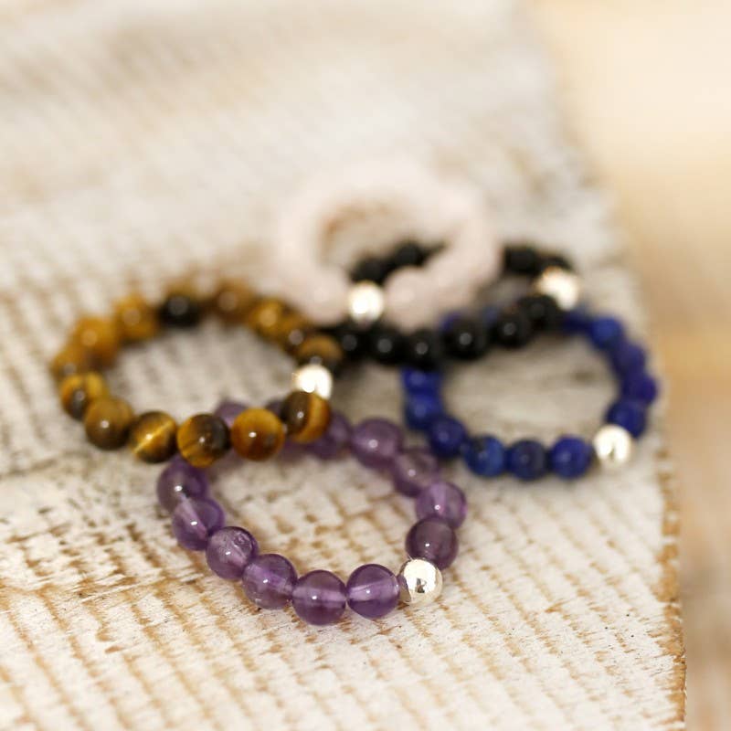 Ethike.eu - Vendita all'ingrosso Anello midi/a fascia - Anello elastico con occhio di tigre naturale e argento 4 mm2