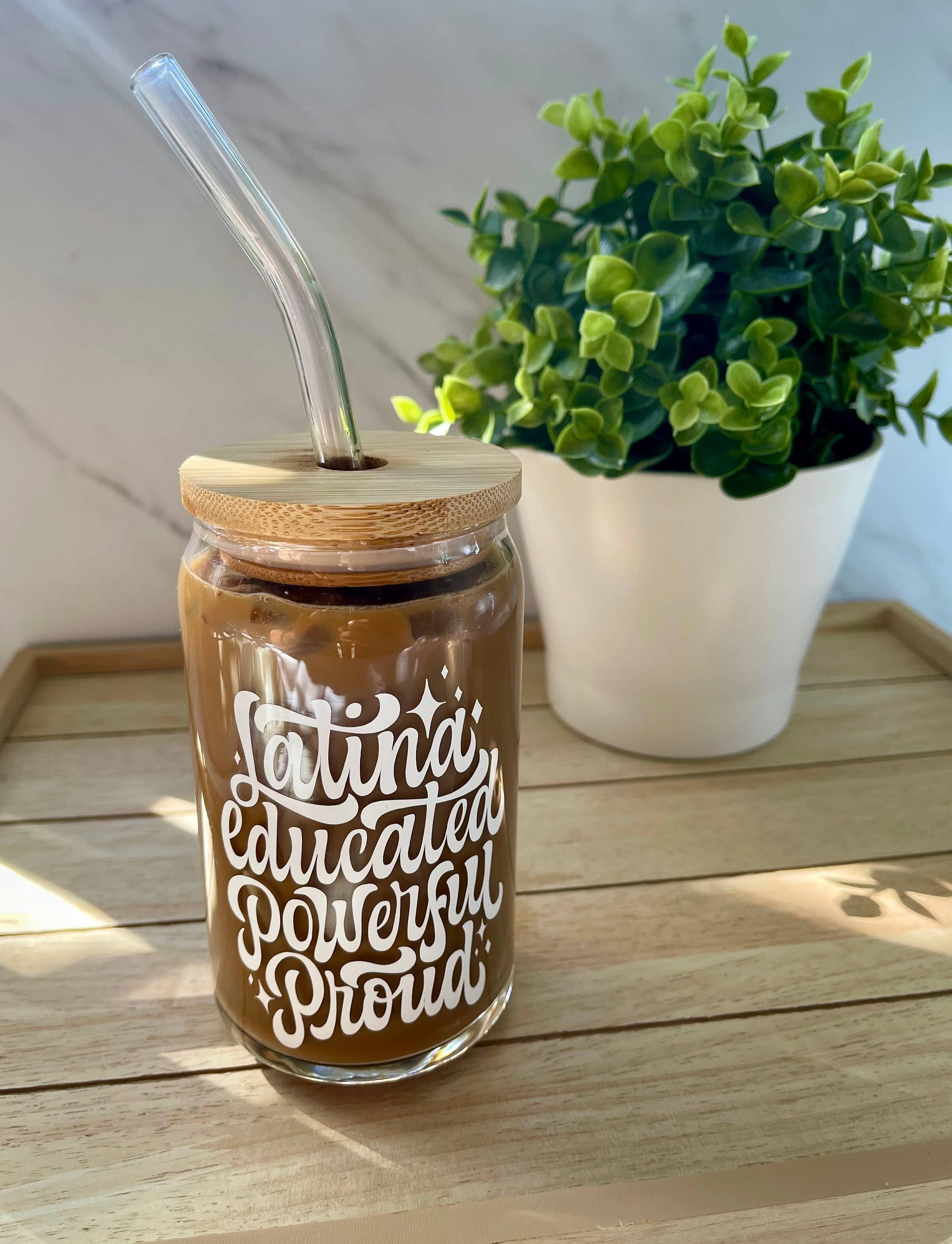 Designs & Crafts By Mo - Wholesale Drinking Glass/Cup - Latina Educated Powerful Proud Beer Can Glass, Gift For Her, Gift For Him, Latina Cup, Spanish Saying, Latin1