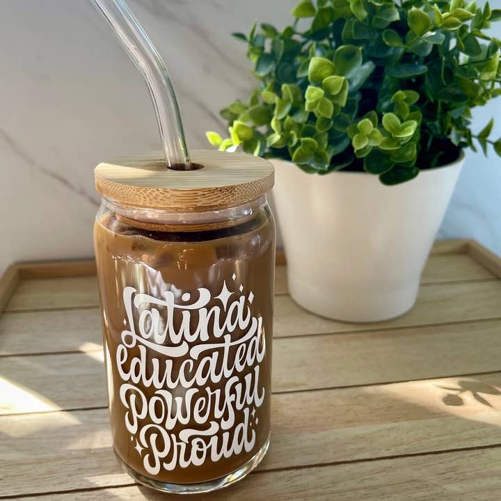 Designs & Crafts By Mo - Wholesale Drinking Glass/Cup - Latina Educated Powerful Proud Beer Can Glass, Gift For Her, Gift For Him, Latina Cup, Spanish Saying, Latin1