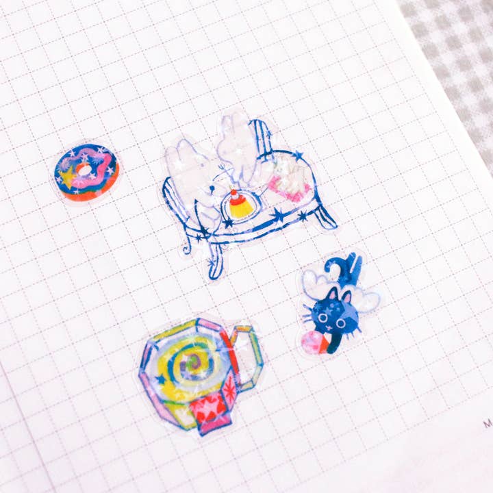 Odd Rabbits - Wholesale Sticker - 'Cosmic Cafe' Star Holo Transparent A6 Sticker Sheet1