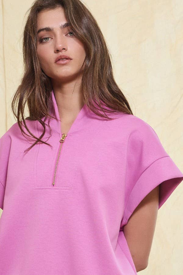 BUCKETLIST INC - Wholesale Sweatshirt - Women's - IT2154-1 Short Sleeve Half Zip-Up Scuba Sweatshirts19