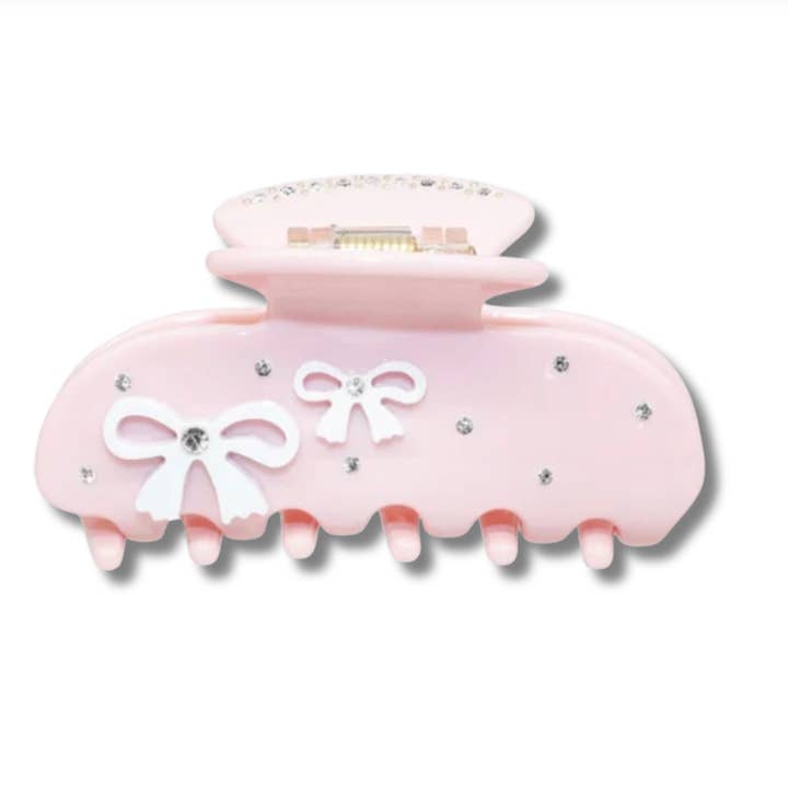 WHITE BOWS ON PINK CLAW HAIR CLIP for wholesale by Maddyloo