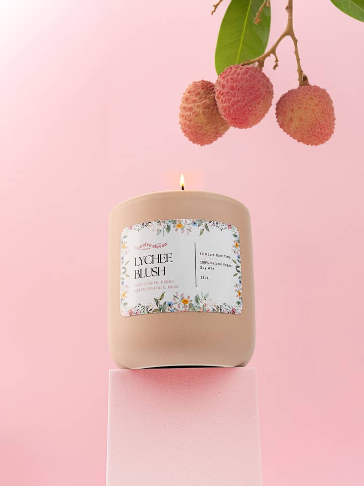 Lychee Blush 11oz. Vegan Soy Wax Candle Spring for wholesale by Twelve Eleven Collection