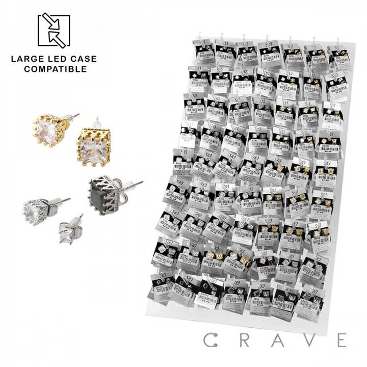 189PCS OF MIX 316L SS PRONG SQUARE CZ STUD CROWN EARRINGS for wholesale by CRAVE BODY JEWELRY