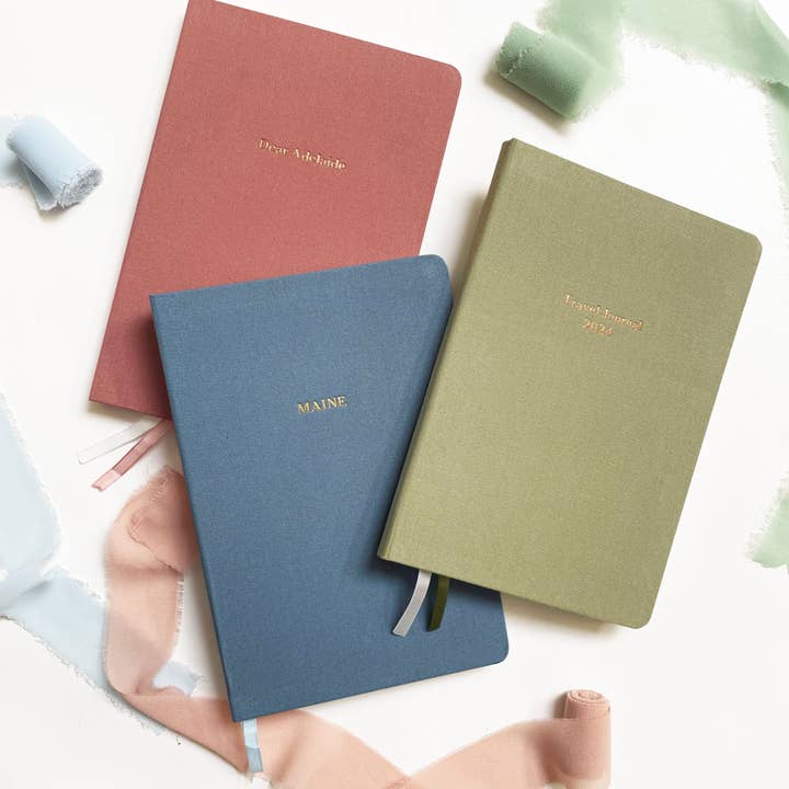 Studio Portmanteau – wholesale Notebook – Custom Text Foil Embossed Linen Notebook | Soft Pastel Tones