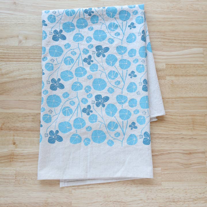*NEW Winter Nasturtium Floral Kitchen Towel, Handprinted for wholesale by The High Fiber