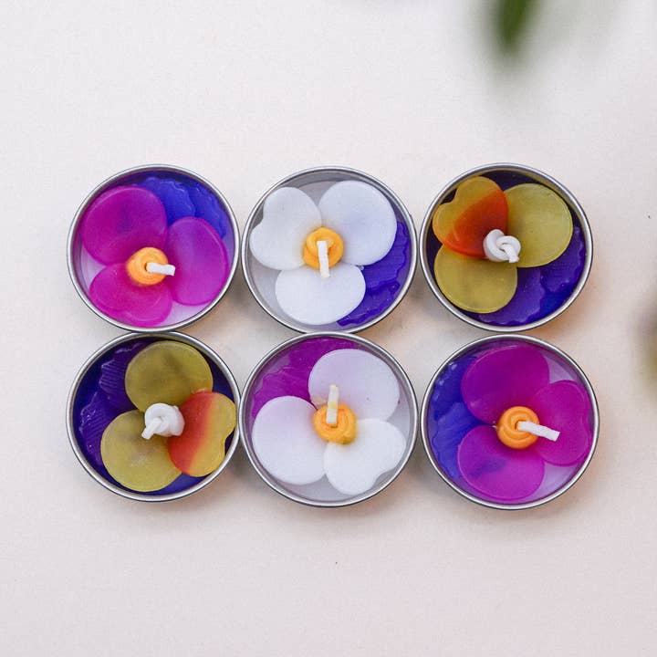 Handmade Purple pansy Scented Tealights for wholesale by Hana Blossom